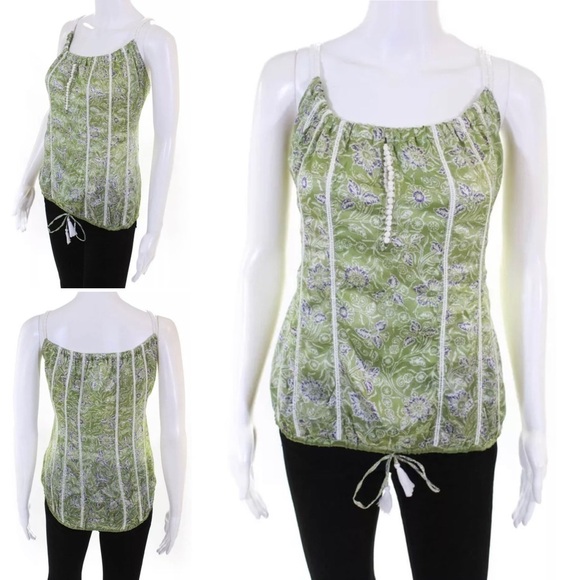 Poupette St Barth 100% Silk Floral Green Top 1 S - Picture 1 of 8